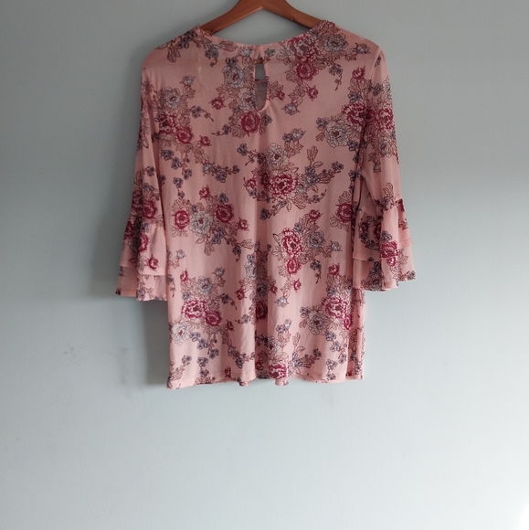 NO BOUNDARIES Women's Polar Pink Floral Summer Sheer Top - Picture 2 of 7